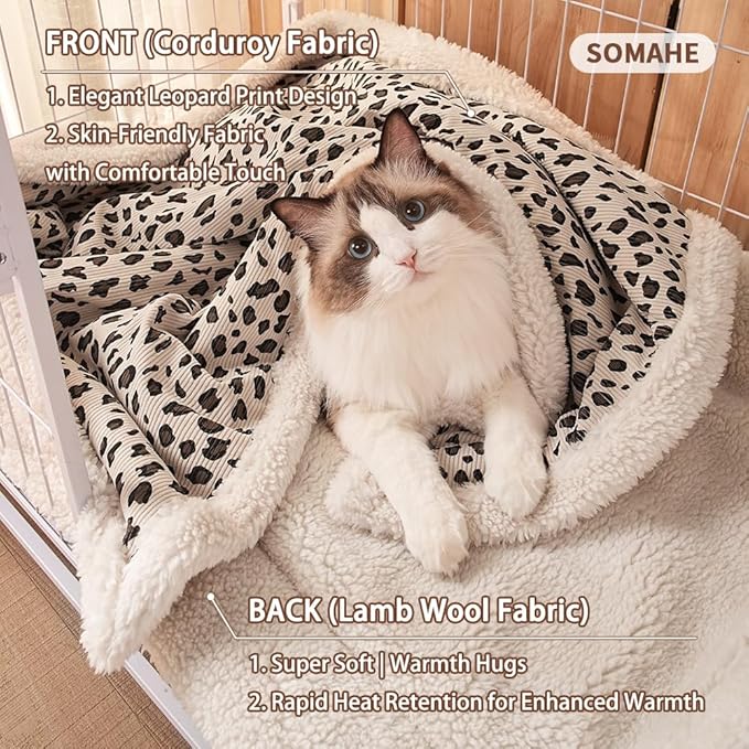 Cat Blankets for Indoor Cats Super Soft Plush Faux Fur Kitten Blankets Machine Washable Reversible Pet Throw Protector for Couch Furniture Leopard Print Blanket 28"X 22" in Green