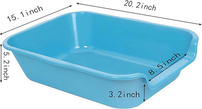 2 Pack Extra Large Dog Litter Box Pan Tray (ABS Material), Low Entry Jumbo Senior Litter Boxes for Multiple Kitten Big Cats, Pet Safe Indoor Dog Potty (Light Blue, 20" L x 15" W)