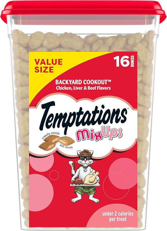 Temptations MixUps Backyard Cookout Flavor Crunchy and Soft Cat Treats, 16 oz. Tub