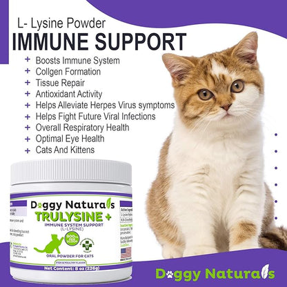 Trulysine Plus L-Lysine for Cats Immune Support Oral Powder 8oz/226g - Cats & Kittens of All Age, Sneezing, Runny Nose Squinting, Watery Eyes-Fish & Poultry Flavor (U.S.A)(225 Grams (900mg / Scoop))