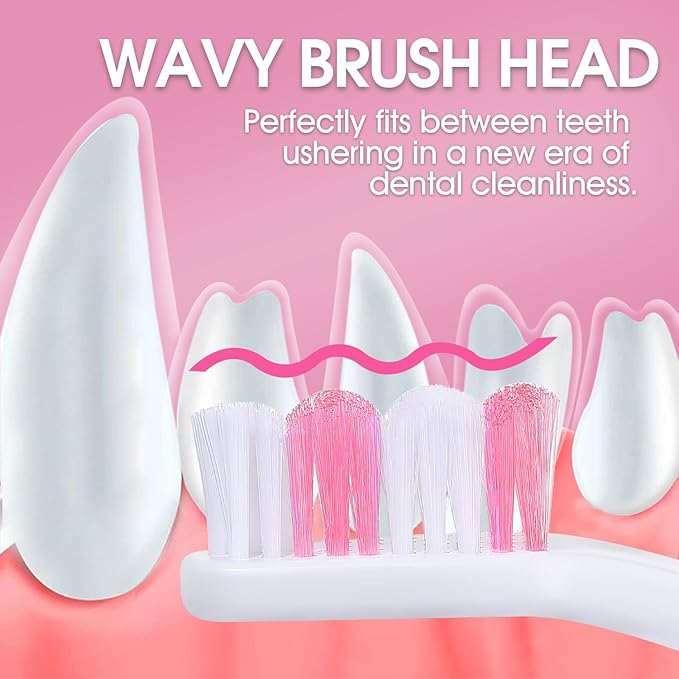 Dog Toothbrush – Newly Upgraded Dual-Head Design with 60° Wavy Bristles – Gently Surrounds Teeth for Deep Cleaning and Plaque Removal – Non-Slip Handle, Ideal for Daily Pet Dental Care (Pink, 2-Pack)