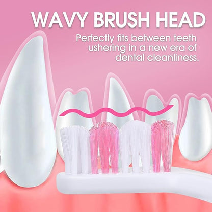 Dog Toothbrush – Newly Upgraded Dual-Head Design with 60° Wavy Bristles – Gently Surrounds Teeth for Deep Cleaning and Plaque Removal – Non-Slip Handle, Ideal for Daily Pet Dental Care (Pink, 2-Pack)