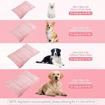 Washable Dog Bed Mat Deluxe Plush Reversible Pet Crate Pad Comfy Pet Kennel Beds Dog Sleeping Mat for Large Jumbo Medium Small Dogs, 35'' x 22'', Pink