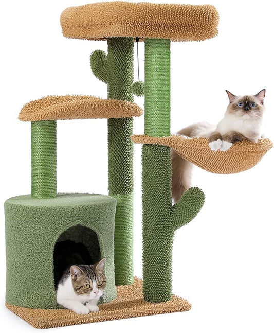 PAWZ Road 38" Multi-Level Cactus Cat Tree with Scratching Posts, Cozy Condo, and Hammock – Stylish Cat Tower for Indoor Cats