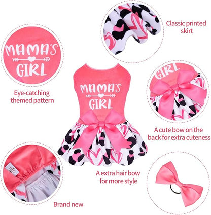 CuteBone Dog Dresses Velvet Mama's Girl Small Dogs Clothes Onesie Pet Apparel Girl Puppy Skirt with Bow Hair Rope CVA40M-D