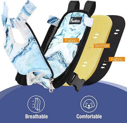 Pawaboo Pet Carrier Backpack, Adjustable Pet Front Cat Dog Carrier Backpack Travel Bag, Legs Out, Easy-Fit for Traveling Hiking Camping for Small Medium Dogs Cats Puppies, Small, Blue Marble