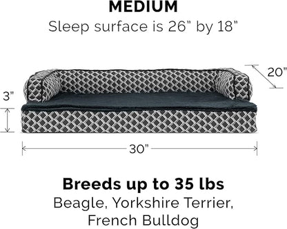 Furhaven Orthopedic Dog Bed for Medium/Small Dogs w/ Removable Bolsters & Washable Cover, For Dogs Up to 35 lbs - Plush & Woven Decor Comfy Couch Sofa - Diamond Gray, Medium