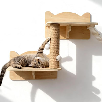 Cat Wall Shelves, Multi-Level Cat Climbing for Indoor Cats, DIY Wall-Mounted Cat Furniture Set with Toys for Play & Rest
