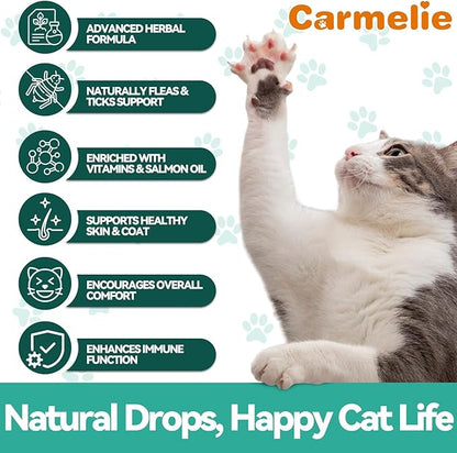 Flea and Tick Support for Cats, Natural Cat Flea Liquid Drops, Flea & Tick Supplement with Vitamins & Fish Oil for Cats - All Breeds, Kittens to Senior Cat - Chicken Flavor
