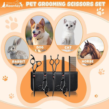 Professional Dog Grooming Scissors Set, 7 Inch/8 Inch Pet Grooming Scissors Chunkers Shears for Dog, Curved Dog Grooming Scissors, Thinning Shears for Dog with Grooming Comb