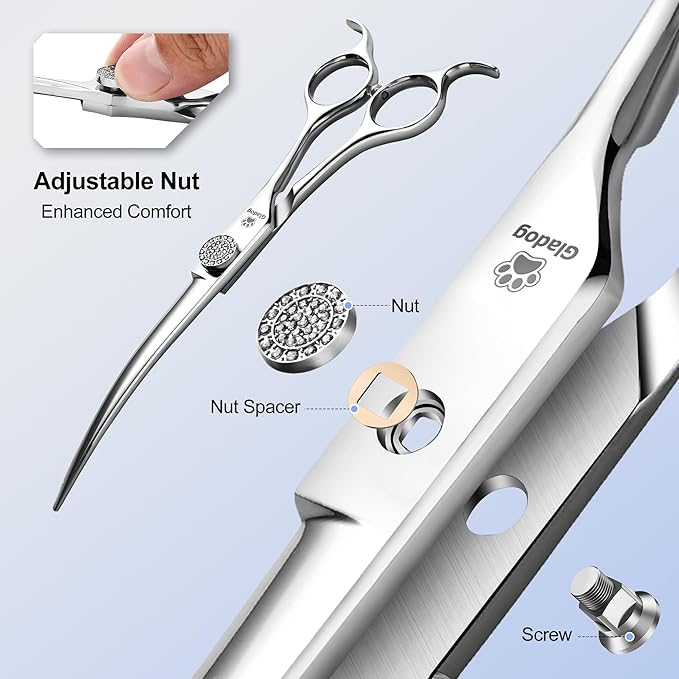 GLADOG Luxury Dog Grooming Scissors Set - 7" Straight, 6.5" Thinning, 7" Curved Dog Shears for Grooming - 9CR Steel, Professional Grooming Kit for Dogs
