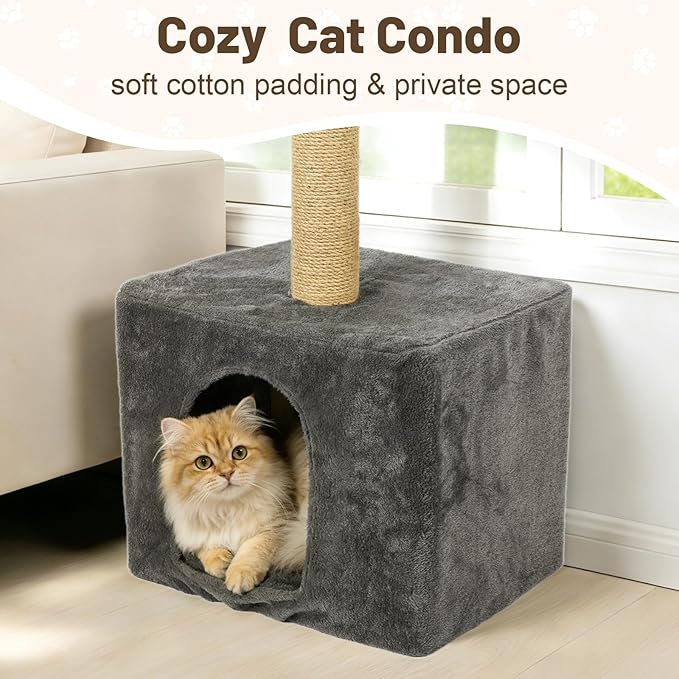 XiaZ Cat Window Perch with Tall Scratching Post, 58" Cats Window Hammock with Cat Condo, Multi-Level Cats Scratching Post for Climbing, Sleeping & Watching Birds