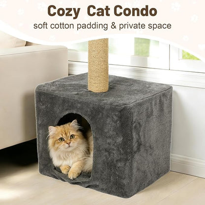 XiaZ Cat Window Perch with Tall Scratching Post, 58" Cats Window Hammock with Cat Condo, Multi-Level Cats Scratching Post for Climbing, Sleeping & Watching Birds