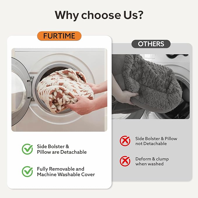 FURTIME Orthopedic Dog Beds Large Sized Dog, XL Washable Memory Foam Pet Couch Bed with Removable Washable Cover, Non-Slip Bottom with Bolster Sides, Brown