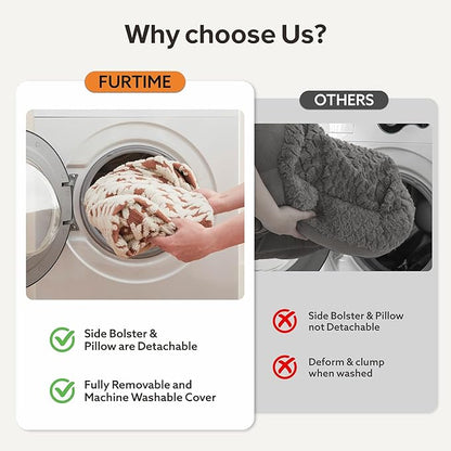 FURTIME Orthopedic Dog Beds Large Sized Dog, XL Washable Memory Foam Pet Couch Bed with Removable Washable Cover, Non-Slip Bottom with Bolster Sides, Brown