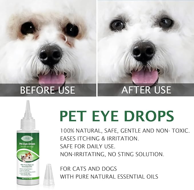 Eye Drops for Dogs, 2PCS Cats and Dogs Eye Drops, Dog Eye Infection Treatment Relieve Eyes Itching & Irritation, Pink Eye & Allergies Symptoms Safe & Gentle Formula