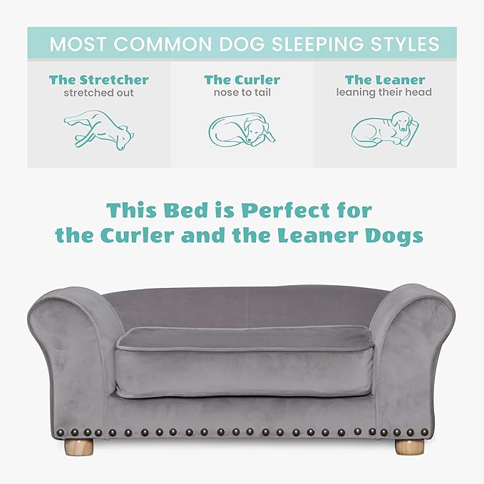 Critter Sitters 34-in. Faux Velvet Pet Bed Sofa in Dark Gray for Medium-Sized Dogs and Cats, Durable Indoor Pet Furniture for Bedroom, Living Room