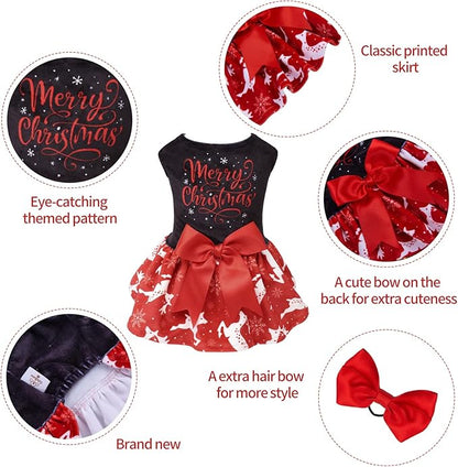 CuteBone Merry Christmas Dog Dress Velvet for Small Dogs Girl Reindeer Puppy Dresses Red Dog Clothes CVA04XXS-D