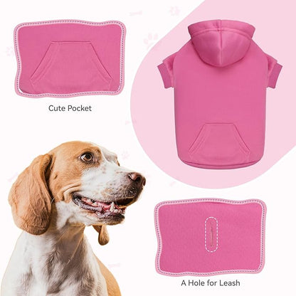 Dog Hoodie Dog Sweaters for Small Dogs Pet Sweater Solid Soft Brushed Fleece Pet Clothes Hoodie Sweatshirt with Pocket(Pink-XS)