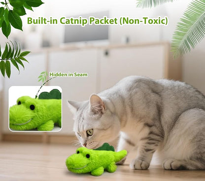Interactive Cat Toys for Indoor Cats - Self-Charging Croc Chase Toy with 360° Motion, Wagging Tail & Catnip, Automatic Exercise Toy for Bored Kittens/Adults(Set)