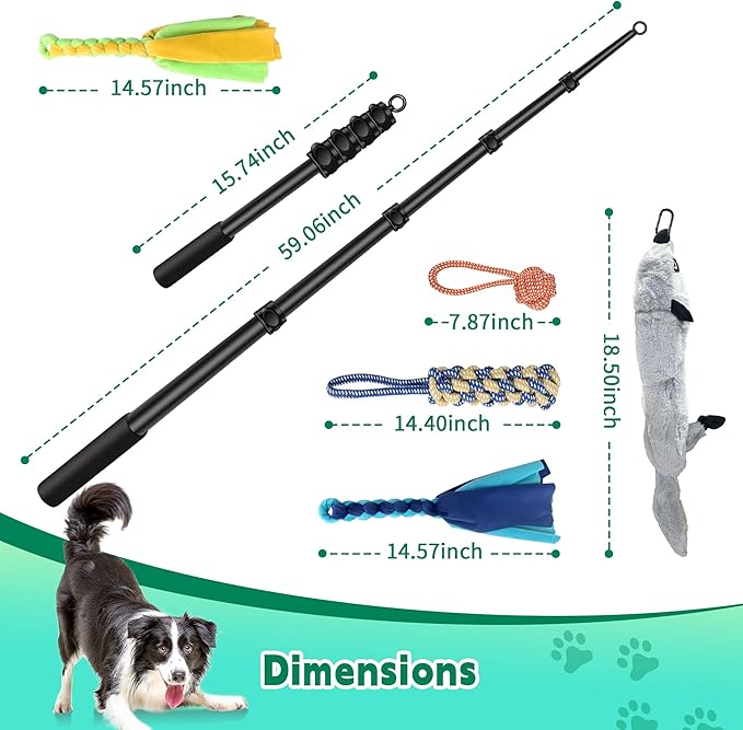 Flirt Pole for Dogs, Interactive Toys Tug-of-war for Dogs, Five-Section Retractable Adjustable Length,for Outdoor Exercise & Training for Small Medium Large Dog