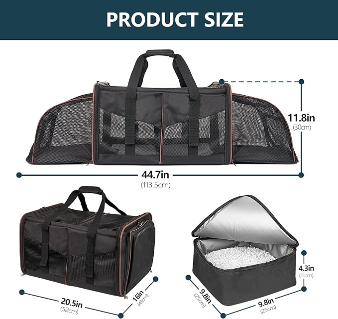 Cat Carrier for 2 Cats - INRLKIT Cat Carrier with Litter Box, Portable Dual Cat Travel Carrier Bag for Traveling, Large Double Cat Travel Carrier for Car, Pet Carrier Bag (Black)