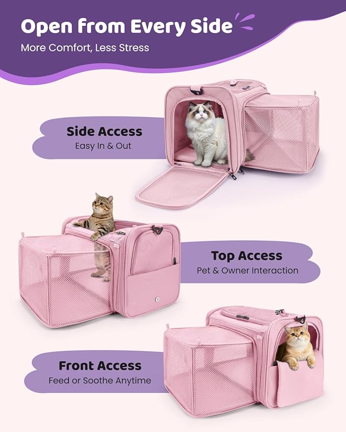 MIDOG Cat Carrier Soft, TSA Approved Airline Travel Carrier for Cats and Small Dogs, Under Seat Pet Bag with Expandable Space & Escape-Proof Zippers (Coral)