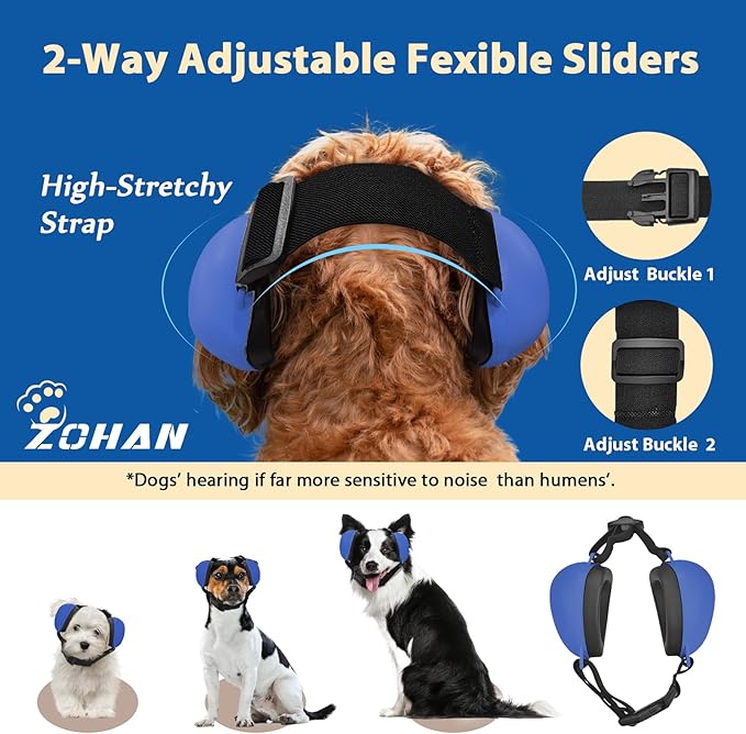 ZOHAN Dog Ear Muffs for Noise Protection, Comfort Dog Noise Cancelling Ear Muffs with Fast Snap Lock for Fireworks, Thunder, Vacuums(Blue,M)