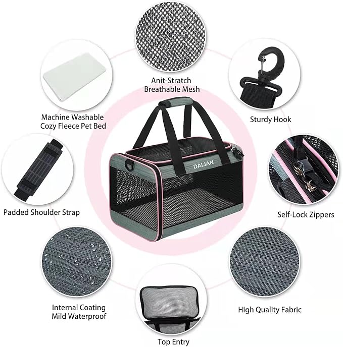 DALIAN Cat,Dog Soft-Sided Carriers,Cat Carrier Airline Approved Pet Carrier,Dog Carrier Soft-Sided Pet Travel Carrier Maximum Pet Weight 18 Pounds