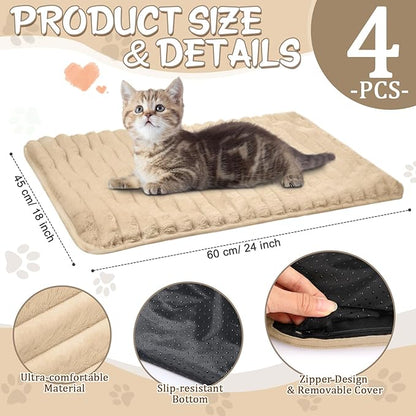 Nuanchu 4 Pack Self Warming Cat Bed 24"x18" Self Heating Dog Cat Pad Bulk Crate Bed Extra Warm Thermal Big Pet Pad for Indoor Outdoor Pets Houses with Removable Washable Cover Non Slip (Apricot)