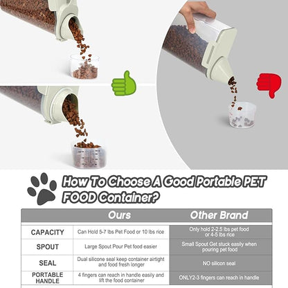 8-12 LBS Cat Dog Pet Food Storage Container, Plastic Dispenser Upgraded Large Nozzle, BPA-free, With Sealed Clasps, Measuring Cup and Handle, Easy to Clean and Carry -2 Packs Beige
