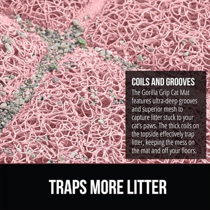 GORILLA GRIP Cat Litter Box Mat, Water Resistant, US Designed Kitty Litter Trapping Mats, Easy to Clean, Scatter Control, Less Mess and Clean Floors, Kitten Supplies for Indoor Cats, 24x17 Light Pink