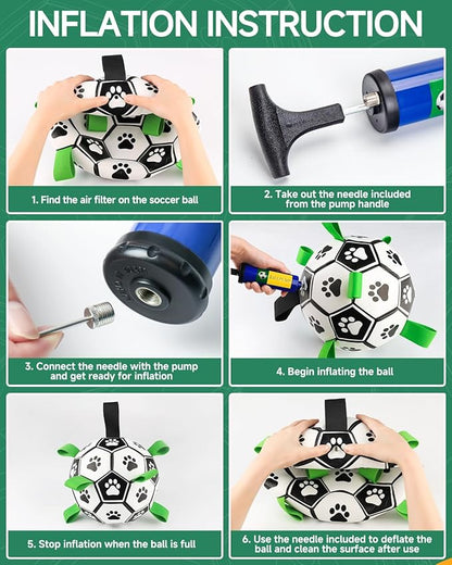 QDAN Soccer Ball with Straps - Durable Giant Dogs Balls, Outdoor, Herding, Floating, Birthday (10 Inch)