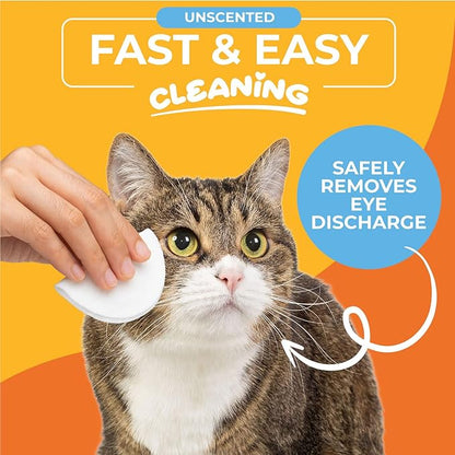 Dog & Cat Eye Wipes - Hypoallergenic Eye & Face Wipes for Cats, Dogs, Kitten and Puppy - Pet Tear Stain Remover & Cleaner - Gently Cleans & Removes Discharge, Crust, & Gunk (Unscented)