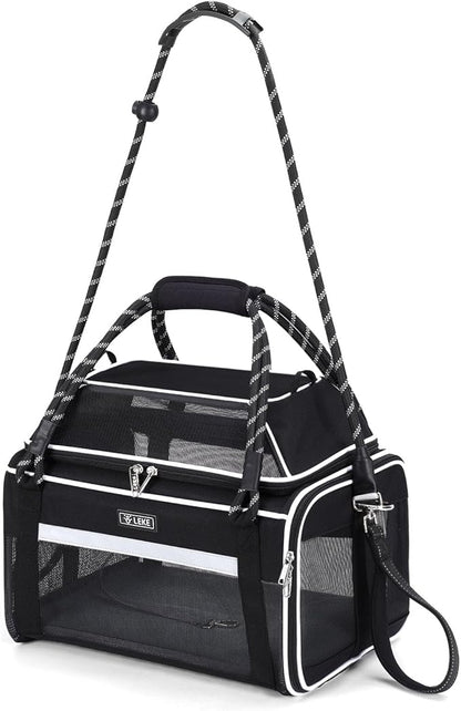 Lekereise Top Expandable Dog Carrier TSA Airline Approved Soft Sided Pet Underseat Up to 12lbs Travel Carriers for Small Cats and Dogs with Convertable Dog Leash and Anti-Scratch Mesh