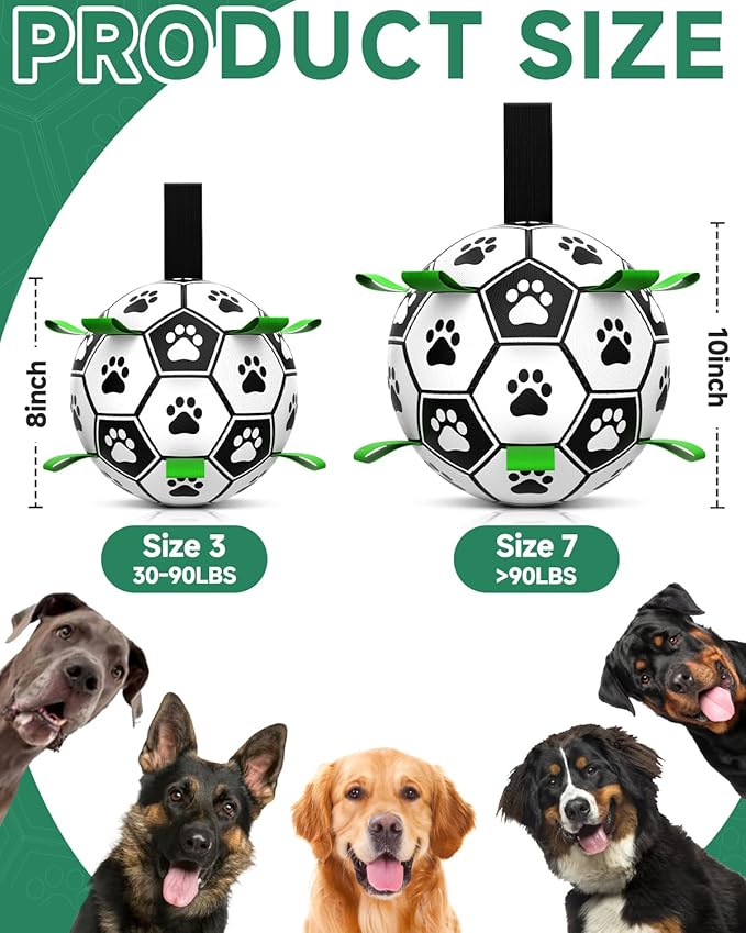 QDAN Soccer Ball with Straps - Durable Giant Dogs Balls, Outdoor, Herding, Floating, Birthday (10 Inch)
