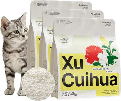 Natural Cat Litter Green Tea Scent, Plant-Based, Strong Clumping Litter, Odor Control, Easy Scooping, Clumps Lift Cleanly, Low Dust, Corn & Cassava Litter, 16.5 LB (5.5 LB x 3 Bags)