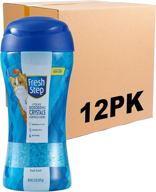 Fresh Step Cat Litter Crystals in Fresh Scent - Cat Litter Box Deodorizer - Combats Odors and Neutralizes Smells to Keep Your Home Clean, 15 Ounce - 12 Pack