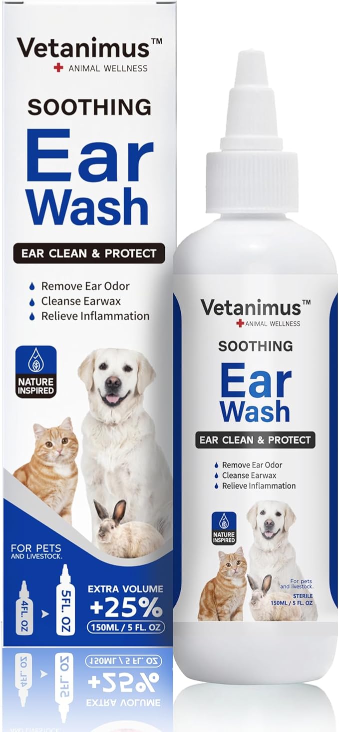 Ear Wash 150ml/5 fl.oz for Dogs, Cats and Livestock Ear Clean and Protect 1 Bottle