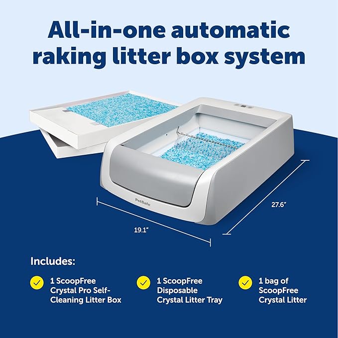 PetSafe ScoopFree Crystal Pro Legacy Self-Cleaning Automatic Litter Box - Uncovered Motion-Sensing Cat Box with Integrated Health Counter - Includes 1 Disposable Crystal Litter Tray
