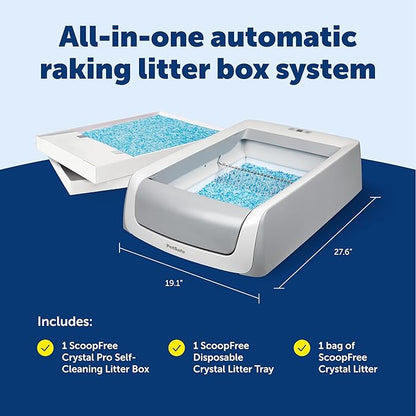 PetSafe ScoopFree Crystal Pro Legacy Self-Cleaning Automatic Litter Box - Uncovered Motion-Sensing Cat Box with Integrated Health Counter - Includes 1 Disposable Crystal Litter Tray
