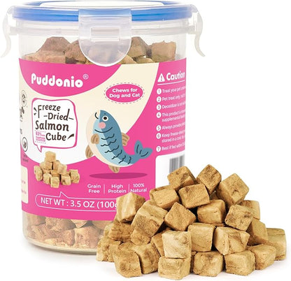 Freeze Dried Cats & Dogs Raw Treats, All Natural Single Ingredient Salmon, High Protein Healthy Pet Training Treats or Food Topper, 3.5 oz