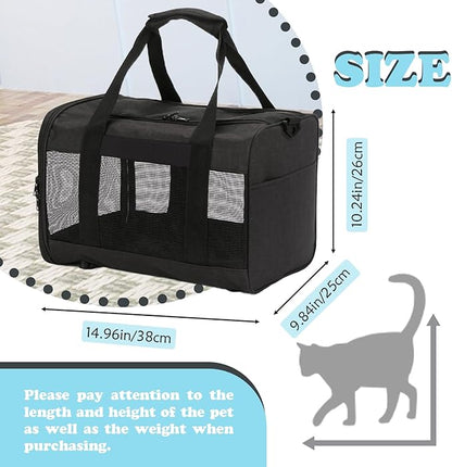 Travel Carrier for Cats,Cat Soft-Sided Carriers Ventilated Breathable Foldable Kitten Carrier Soft Airline Approved Carrier for Small Dogs Kitty Puppies Under to 12 Lb(Black)
