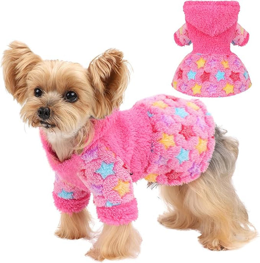 Yikeyo Dog Sweater Dress for Small Dogs Girl Boy, Cute Warm Fleece Dog Hooded Sweaters, Soft Puppy Clothes,Extra Warm Fall Winter Pet Clothes Birthday Dresses Holiday Outfits(Rose Pink,XS)