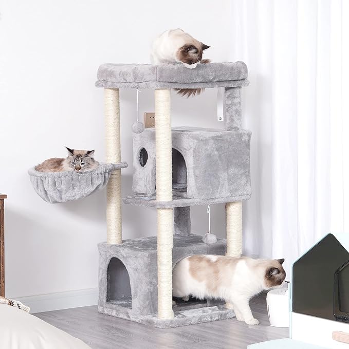 Hey-brother Cat Tree,Multi-Level Cat Condo for Large Cat Tower Furniture with Sisal-Covered Scratching Posts, 2 Plush Condos, Big Plush Perches MPJ011W