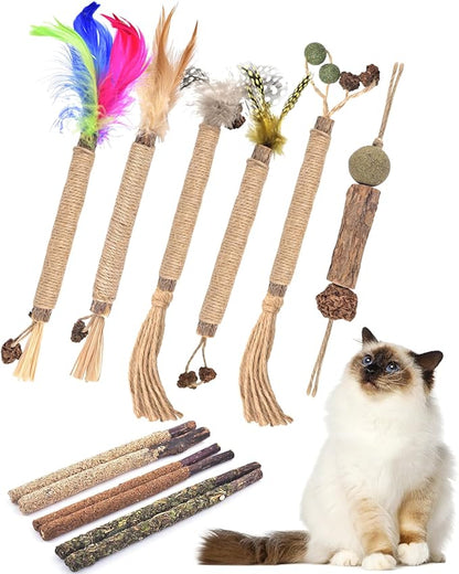 TINDTOP 12 Pack Chew Sticks for Cats, Natural Silvervine Catnip Toys for Kittens Teeth Cleaning, Matatabi Dental Care, Increase Appetite, Calm Cat Anxiety and Stress, Cat Dental Toy