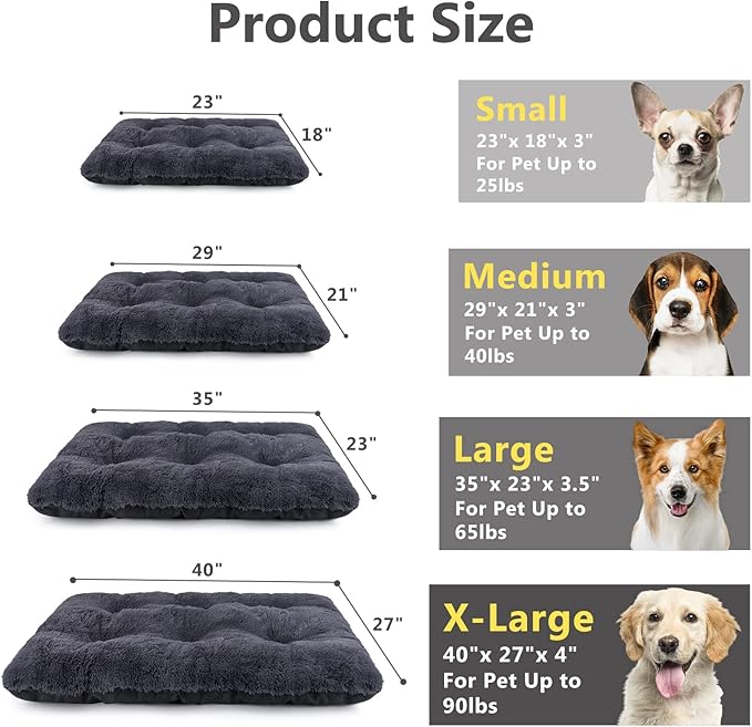 JOEJOY Dog Bed Crate Pad, Deluxe Plush Washable Dog Beds Fulffy Soft Kennel Pad Anti-Slip Pet Sleeping Mat for Small Dogs, 23" x 18", Grey