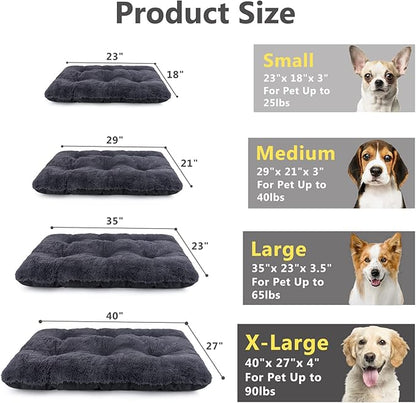 JOEJOY Dog Bed Crate Pad, Deluxe Plush Washable Dog Beds Fulffy Soft Kennel Pad Anti-Slip Pet Sleeping Mat for Small Dogs, 23" x 18", Grey
