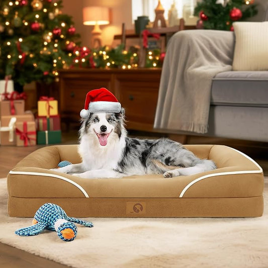 Homemate Dog Bed Large Sized Dog: 42x30 inch Orthopedic Large Dogs Bed XL Outdoor Pet Cat Bed Sofa Supplies with Toy Dogs Crate Pad Couch with Removable Washable Cover & Non-Slip Botton Brown