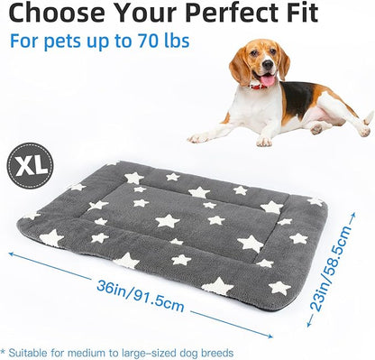 Mora Pets Dog Crate Pad Dog Kennel Bed Mat for Large Dogs Washable Cute Star Pet Bed for 36 inch Cage Ultra Soft Flat Puppy Cat Cushion for Cozy Sleeping Anti-Slip Grey 36 x 23